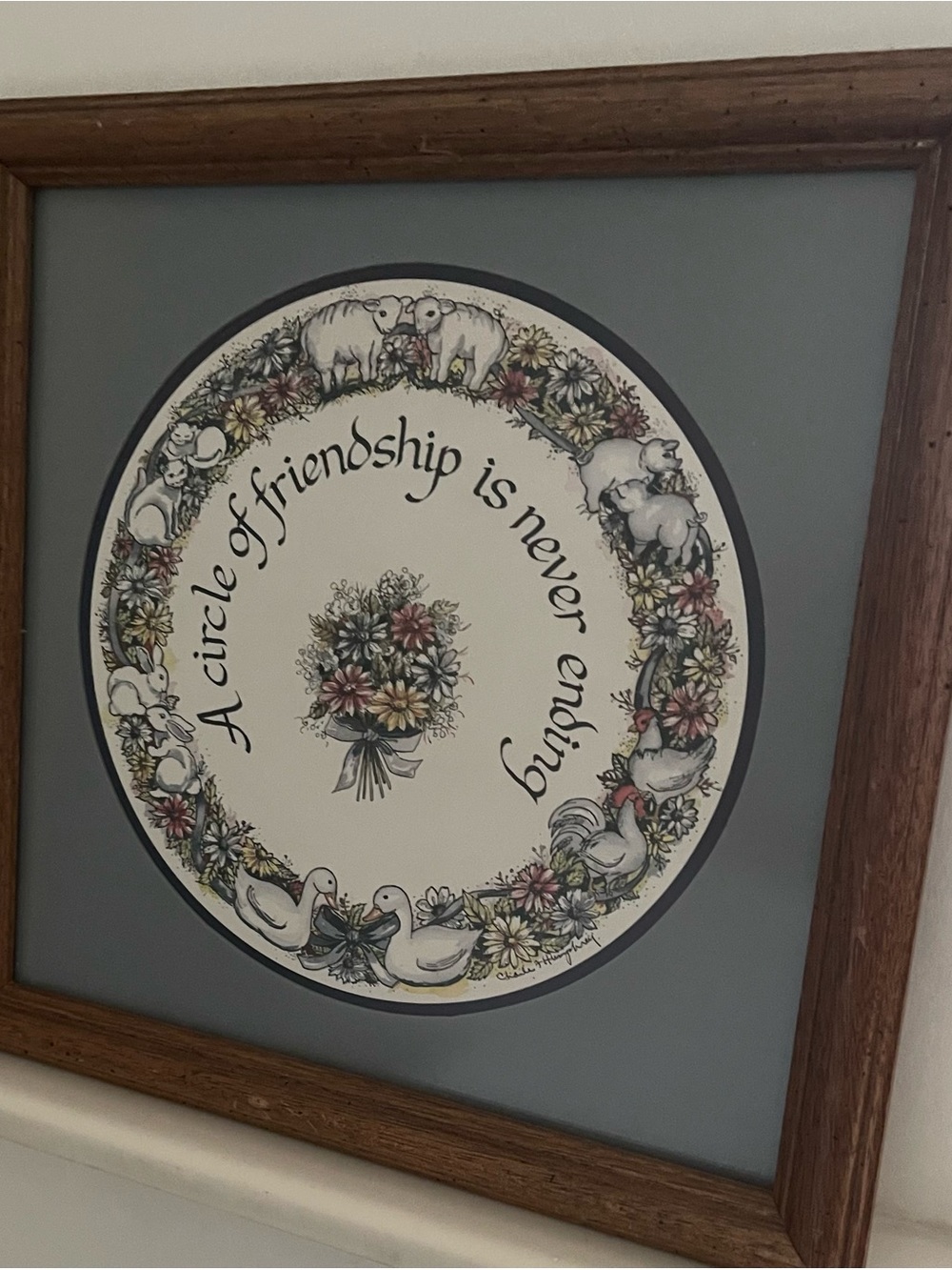 Framed Floral Friendship Wall Art - Blue Background